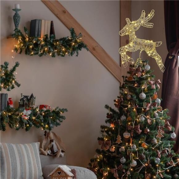 Lighted Reindeer Tree Topper - Battery Operated with 10 Warm Lights & Timer - Picture 7 of 8